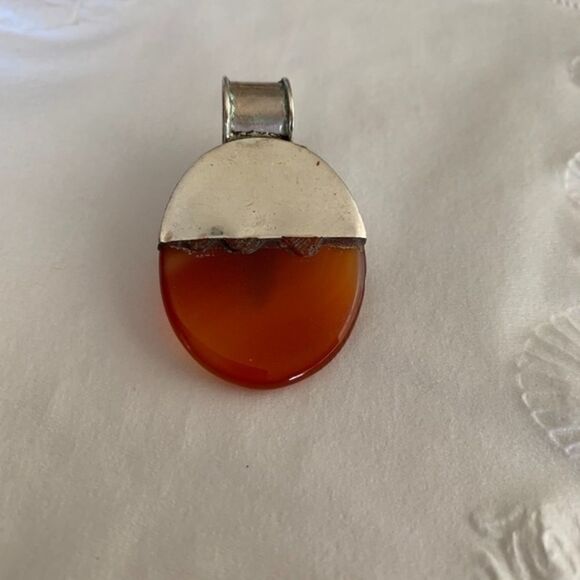 𝅺STERLING SILVER 925 VINTAGE CARNELIAN PINK QUARZ LARGE PENDANT​​ - Picture 5 of 5